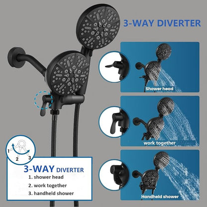 Black Shower Faucet Set with Tub Spout - Tub and Shower Faucet Combo| Dual 2 in 1 Shower System with Handheld Showerhead 3-way Water Diverter Shower Trim Kit(Pressure Balancing Valve Included)