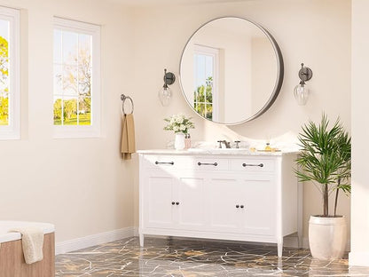 TETOTE Bathroom Mirror Cabinet 30 x 30 Matte Silver Gray Round Bathroom Medicine Cabinet with Mirror Adjustable Shelves Farmhouse Wall Mirror with Storage Surface Mounted