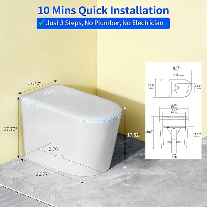 Smart Toilet with Bidet, UV-C Light, Auto Flush, Auto Open&Close, Blackout Flush, Heated Seat, Air Dryer, Modern Elongated Japanese One Piece Bidet for Bathrooms