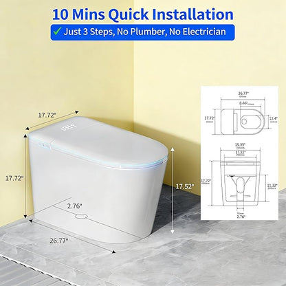 Smart Toilet with Bidet, UV-C Light, Auto Flush, Auto Open&Close, Blackout Flush, Heated Seat, Air Dryer, Modern Elongated Japanese One Piece Bidet for Bathrooms