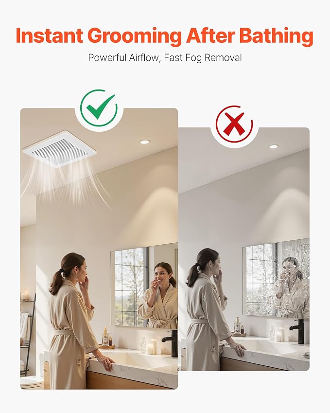 VEVOR Bathroom Exhaust Fan, 80 CFM Bathroom Vent, Low-Noise, Premium Motor Ceiling Fan, Standard 4-inch Duct Interface for Laundry Room, Storage Room, Home Ventilation, White