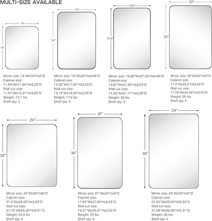 Matt Black Rectangle Recessed Bathroom Medicine Cabinet with Mirror Stainless Steel Metal Framed Rounded Rectangular Bathroom Cabinet with Mirror 24x36''