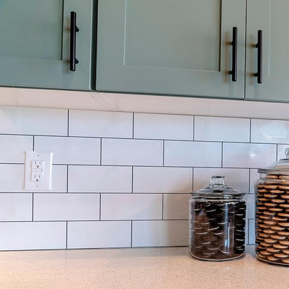 StyloVue 100 Pieces Peel and Stick Backsplash for Kitchen, 3" x 6" PVC Subway Tile, Glossy White with Dark Gray Grout, Self Adhesive Stick on Wall Tiles for Kitchen, Bathroom, Fireplace, RV