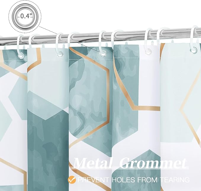 Litabel Extra Long Geometric Shower Curtain for Bathroom, 72x84 | Extra Long Modern Minimalist Shower Curtais, Teal Geometric Art Print Abstract Waterproof Bath Curtain