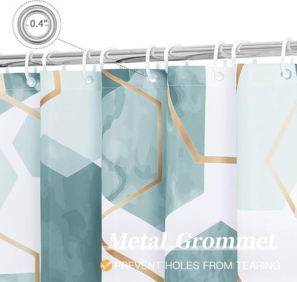 Litabel Extra Long Geometric Shower Curtain for Bathroom, 72x84 | Extra Long Modern Minimalist Shower Curtais, Teal Geometric Art Print Abstract Waterproof Bath Curtain