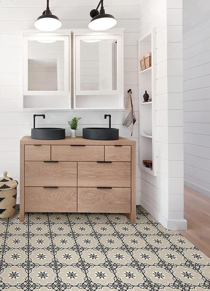 FloorPops 12-in by 12-in Black Daphne Vinyl Peel & Stick Floor Tiles (10 Tiles), (10 sq.ft./Carton)