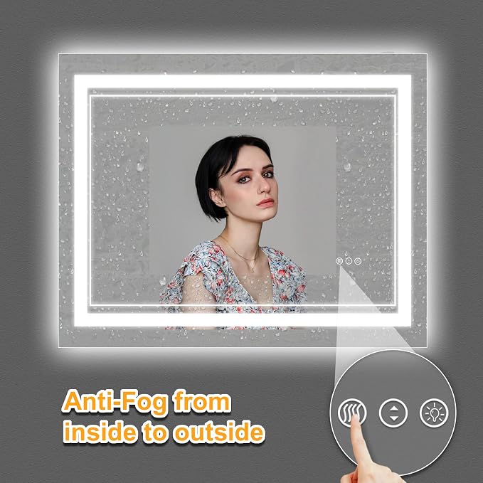40x32 Inch LED Bathroom Mirror with Lights | Front and Backlit, 3 Colors, Dimmable, Memory, Anti Fog, Shatterproof, Horizontal/Vertical, Lighted Mirrors for Bathroom Wall