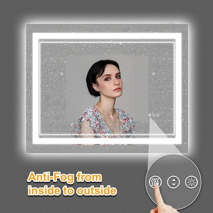 40x32 Inch LED Bathroom Mirror with Lights | Front and Backlit, 3 Colors, Dimmable, Memory, Anti Fog, Shatterproof, Horizontal/Vertical, Lighted Mirrors for Bathroom Wall