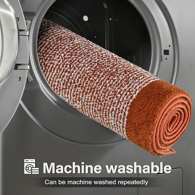 60x24 Long Bathroom Rugs Washable Non Slip, Bath Mat for Bathroom Floor Tub, Soft Absorbent Quick Dry Mats for Shower,Bathtub,Home Decor(Coral Orange)