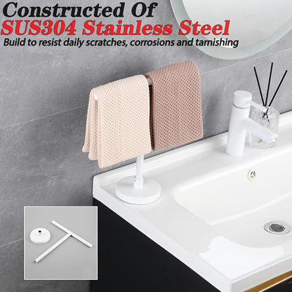 GERZWY SUS 304 Stainless Steel Free Standing Modern Hand Towel Holder Countertop Towel Ring, White