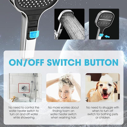 Handheld Shower Head with Extra Long Hose, 8 Setting Square Detachable Hand Held Spray with Upgrade Button & On Off Switch, 79" Hose - Chrome