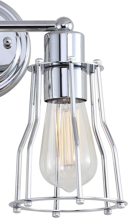 JONATHAN Y 29.5" Chrome Modern Industrial Metal Vanity Light, Bathroom Sconce for Mirror, Reversible 4-Light Wall Lamp with Metal Cage Shade for Hallway, LED Bulb Included (JYL7418A)