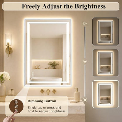 24"x36" LED Bathroom Mirror with Lights, Backlit + Front Lit, Anti-Fog | Lighted Bathroom Mirror with One-Piece Aluminum Alloy Frame, HD Shatterproof Tempered Glass, Dimmable, Memory Function