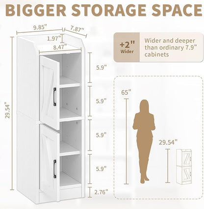 Narrow Bathroom Storage Cabinet with 2 Doors and Shelves, 9.8" W Small Storage Cabinet for Toilet Paper Storage, Slim Cabinet for Small Spaces, Bathroom, Kitchen, 9.8" W × 7.9" D × 29.5" H, White