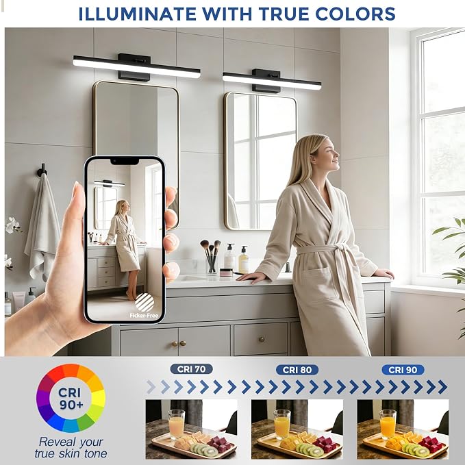 31.5 Inch LED Bathroom Vanity Light, 18W Dimmable 5CCT Black Wall Light Fixture Over Mirror, 220° Rotatable Modern Lighting for Mirror Cabinet and Bedroom, ETL Listed
