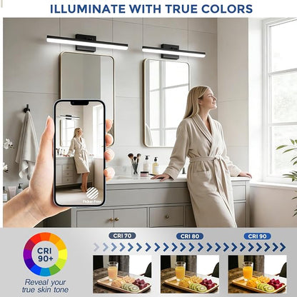 31.5 Inch LED Bathroom Vanity Light, 18W Dimmable 5CCT Black Wall Light Fixture Over Mirror, 220° Rotatable Modern Lighting for Mirror Cabinet and Bedroom, ETL Listed