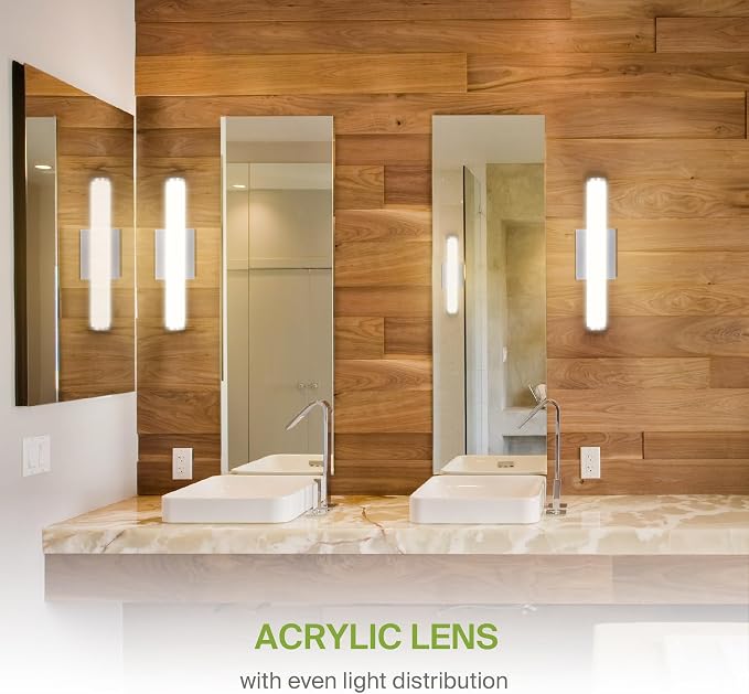 ASD 18" LED Linear Vanity Light Fixture, Modern Bathroom Sconce — 3 Color 3000K-5000K, Dimmable, 20W 1500LM, Energy Star & ETL Listed — Over Mirror Makeup Bar for Bedroom, Cabinets — Nickel, 2 Pack