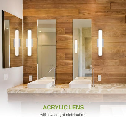 ASD 18" LED Linear Vanity Light Fixture, Modern Bathroom Sconce — 3 Color 3000K-5000K, Dimmable, 20W 1500LM, Energy Star & ETL Listed — Over Mirror Makeup Bar for Bedroom, Cabinets — Nickel, 2 Pack