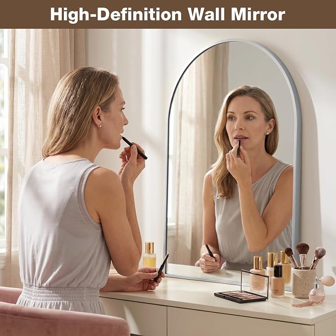22"x30" Brushed Nickel Arched Vanity Bathroom Mirror, Set of 2 | Aluminum Alloy Frame, Clear Reflection, Rust-Resistant, Vertical or Horizontal, Wall Mount, Bedroom and Entryway
