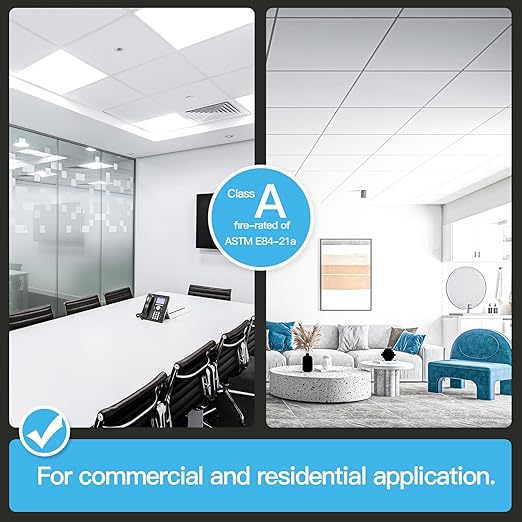 Art3d 24-Pack Smooth Drop Ceiling Tiles, No Sag and Breakage, White | 2 x 2 ft, PVC, Waterproof, Fire-Rated, Reusable, Compatible with Grid System, Perfect for Living Room