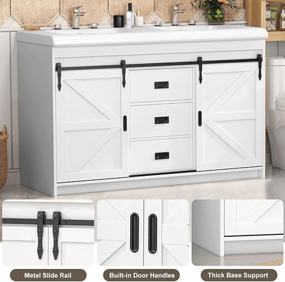 48 inch Bathroom Vanity with Sink,Double Bathroom Vanity with Sink Combo,Farmhouse Bathroom Vanity with 2 Sliding Doors&2 Drawer,White,48”*19.7“*35.5”