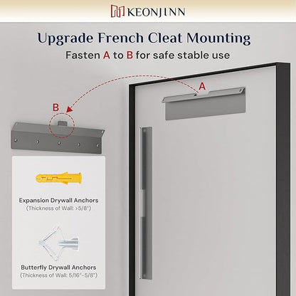 Keonjinn Black Bathroom Mirror 22 x 30 Inch, Stainless Steel Metal Framed Wall Mirror for Over Sink, Anti-Rust, Tempered Glass, Upgrade Installation, Rectangluar Square Corner, Matte Black