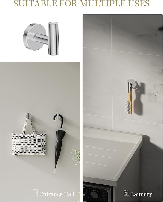 Chrome Bathroom Hardware Accessories Set 5 pcs Double Towel Holder Bar Set | 24 inches Stainless Steel Towel Bar, Towel Racks for Bathroom Robe Towel Hooks Toilet Paper Holder Wall Mounted by BATHLAVISH