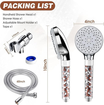 Filtered Shower Head with Handheld | High Pressure & Water Saving Shower Head, 5-Spray Modes for Bathroom & Spa Use | Easy Installation, Ideal for Families/Eco-Conscious Users (Silver)