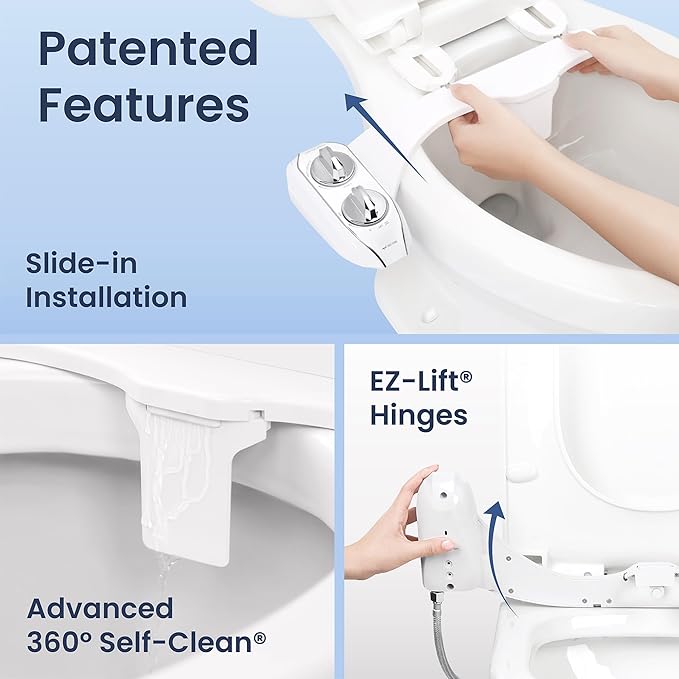 LUXE Bidet NEO 120 Plus - Single Nozzle, Non-Electric Bidet Attachment for Toilet Seat, Patented Slide-In Install, 360° Self-Clean, EZ-Lift to Clean, Rear Wash (Rose Gold)