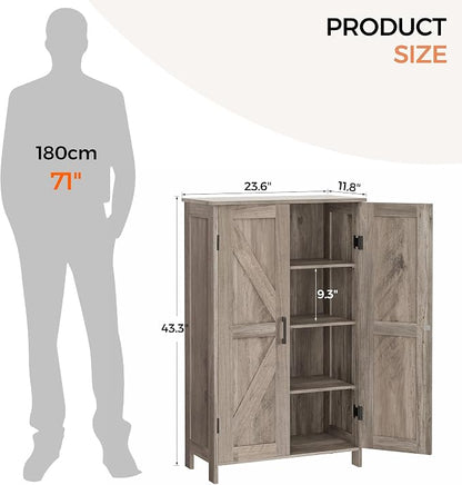 Homleke 43.3" H Farmhouse Bathroom Storage Cabinet with Adjustable Shelves | Freestanding Storage Cabinet with Barn Doors for Bathroom, Kitchen, Living Room, Dining Room & Entryway, Greige