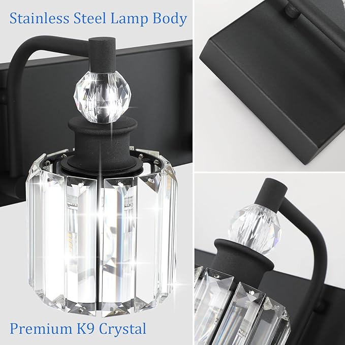 Ralbay Black Crystal Bathroom Lights Fixtures 3 Light Crystal Bathroom Vanity Lights Fixtures Over Mirror Modern Matte Black Bath Wall Lights