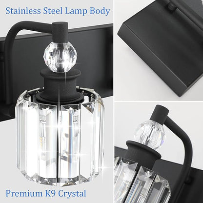 Ralbay Black Crystal Bathroom Lights Fixtures 3 Light Crystal Bathroom Vanity Lights Fixtures Over Mirror Modern Matte Black Bath Wall Lights