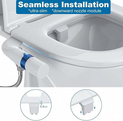 Non Electric Bidet Attachment for Toilet, Dual Nozzle Self Cleaning Butt Wash Sprayer, Adjustable Water Pressure Control, Slim Easy Install Design for Home and RV Use, Bathroom Bidet Kit, Blue