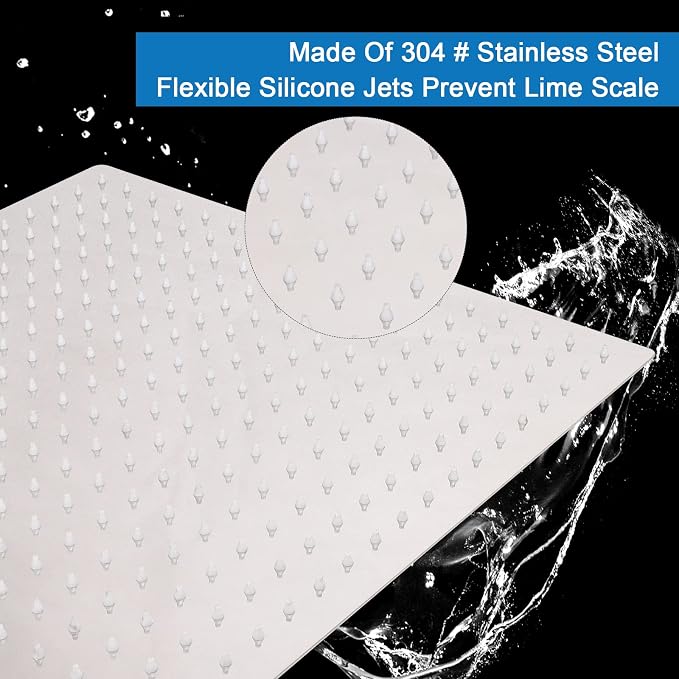 Shower Head with Extension Arm, High Pressure Square with ShowerArm, Stainless Steel Rainfall-Waterfall Full Body Coverage (16'' Shower with 20'' Arm, Chrome)