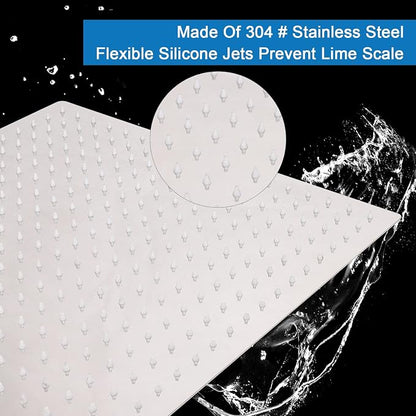 Shower Head with Extension Arm, High Pressure Square with ShowerArm, Stainless Steel Rainfall-Waterfall Full Body Coverage (16'' Shower with 20'' Arm, Chrome)