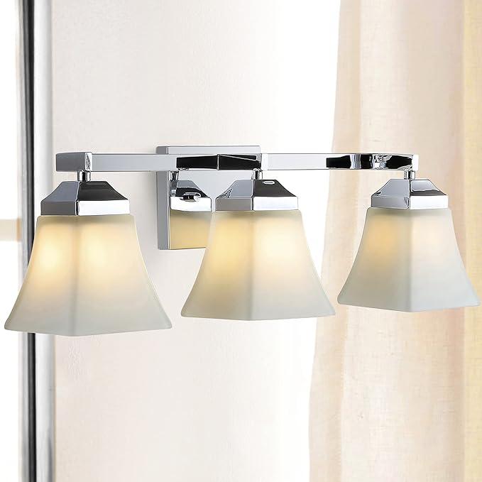JONATHAN Y 24" Chrome Modern Cottage LED Vanity Light Wall Sconce, Farmhouse Wall Lamp for Bathroom Mirror Kitchen, White Glass Shade, LED Bulb Included (JYL7524B)