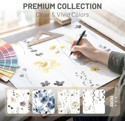 No Hook Floral Shower Curtain with Liner, Yellow Gray, 71x74 | Snap in Liner, 3 in 1, Water Repellent, Easy Install, Machine Washable, Hotel Style for Bathroom, Watercolor Pattern