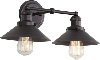 JONATHAN Y 17.5" Oil Rubbed Bronze 2-Light Industrial Farmhouse Metal Vanity Light Wall Sconce, Metal Shade for Bathroom Mirror, Kitchen, Entryway, LED Bulb Included (JYL7427A)