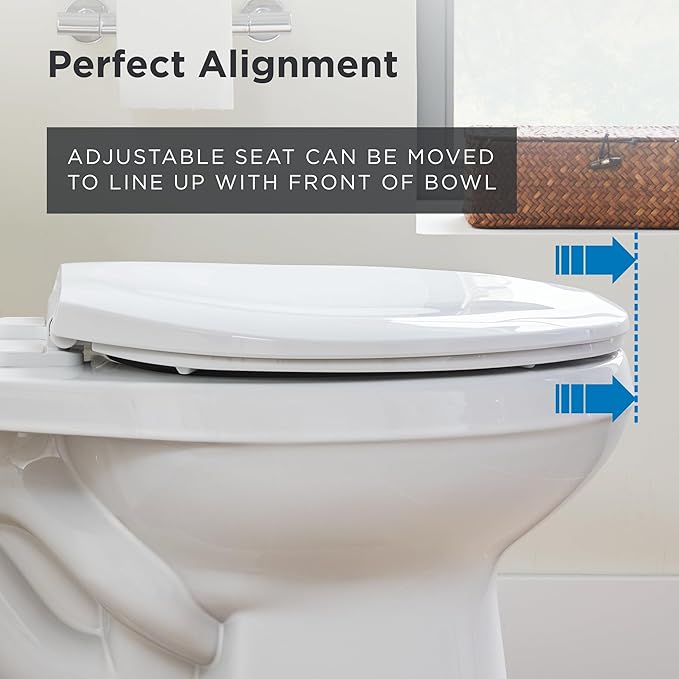 Gerber Elongated Toilet Seat with Cover, Standard Close, Quick & Easy Install, Heavy-Duty Plastic, Adjustable Fit for Standard Elongated Toilets, Durable & Fade-Resistant, White G0099216