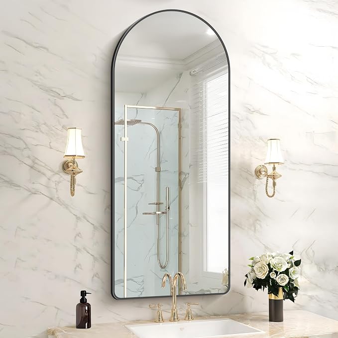 FORBATH Large Arched Wall Mirror 48x20 Inch, Black Arch Bathroom Mirror with Aluminum Frame, Arched Mirror for Dresser, Fireplace,Entryway,Home Decor,Hanging or Leaning Against Wall