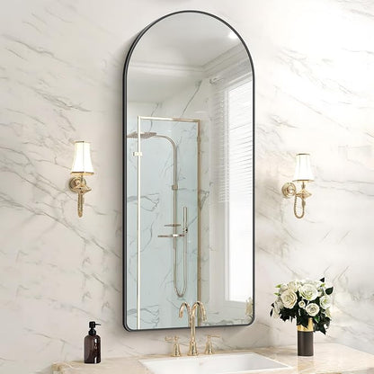 FORBATH Large Arched Wall Mirror 48x20 Inch, Black Arch Bathroom Mirror with Aluminum Frame, Arched Mirror for Dresser, Fireplace,Entryway,Home Decor,Hanging or Leaning Against Wall