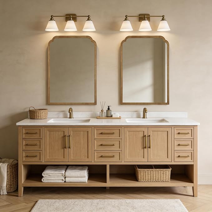 28" x 40" Wood Bathroom Mirror for Wall Mounted, Rustic Rounded Corner Vanity Mirror for Entryway, Living Room or Bedroom Home Decorative [28" x 40" Natural Color]