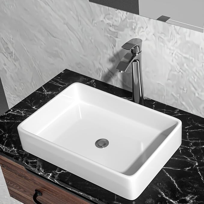 Vessel Sink Bathroom 24”x16” White Rectangle Vanity Sink for Bathroom Modern Ceramic Porcelain Bathroom Sinks above Counter Art Basin