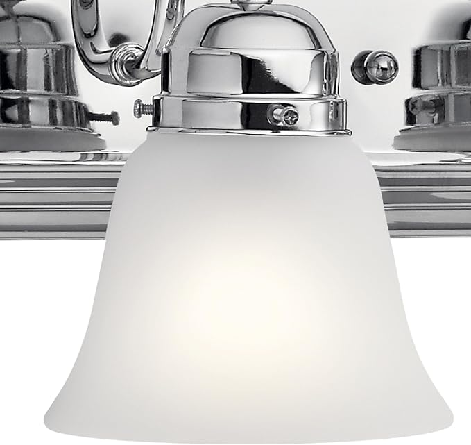 Kichler 4-Light Bathroom Vanity Light, Chrome | Satin etched glass vanity light for bathroom mirrors (30" x 8" x 8"), 5338CHS