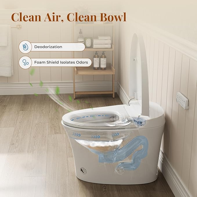 ST12P Smart Toilet, Bidet Toilet with ADA Height, Foam Shield & PlasmaClean Technology for Enhanced Comfort & Hygiene, Remote Control, Easy-clean
