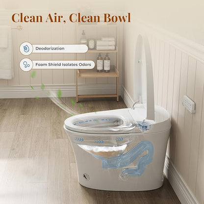 ST12P Smart Toilet, Bidet Toilet with ADA Height, Foam Shield & PlasmaClean Technology for Enhanced Comfort & Hygiene, Remote Control, Easy-clean