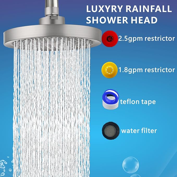 High Pressure Rain Shower Head, High Flow Pressure Boosting Adjustable Rainfall Showerhead, Awesome Shower Experience Even At Low Water Flow, Brushed Nickel