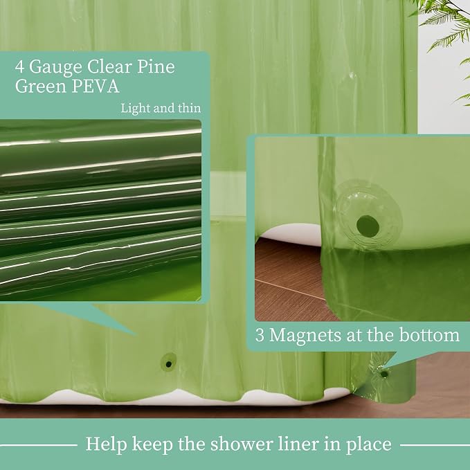 Mrs Awesome Clear Green Shower Curtain Liner with 3 Magnets, 72x72 | 12 Rustproof Grommets,Premium Plastic Shower Curtain for Bathroom Lightweight & Waterproof,72W x 72H