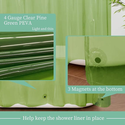 Mrs Awesome Clear Green Shower Curtain Liner with 3 Magnets, 72x72 | 12 Rustproof Grommets,Premium Plastic Shower Curtain for Bathroom Lightweight & Waterproof,72W x 72H