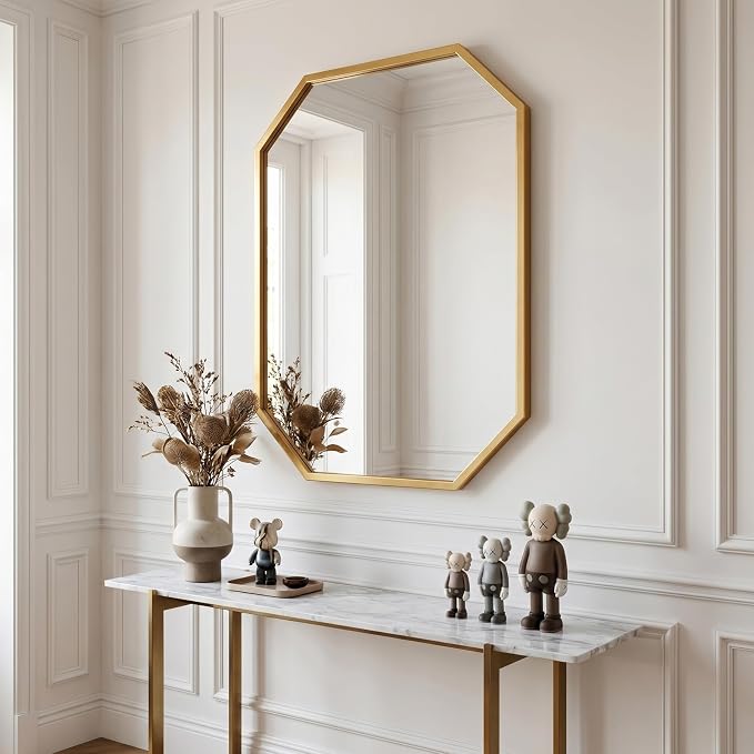 24x36 Inch Octagon Mirror for Bathroom Gold Wall Mirror Rectangle Mirror | Gold Bathroom Mirror Metal Frame Wall Mirror Decorative Rustic Accent Vanity Mirror Hanging for Over Sink Entryway
